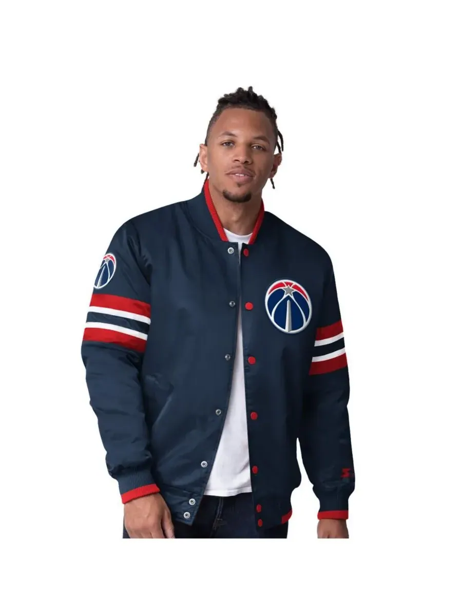 Starter Мужская темно-синяя атласная куртка Washington Wizards Scout Varsity с застежкой на кнопках