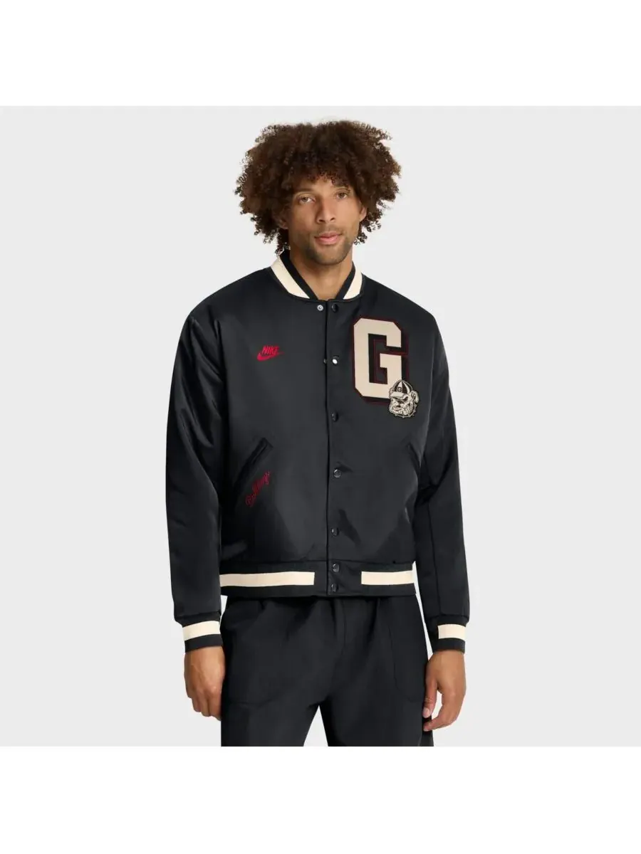 Nike Мужская черная куртка-бомбер Georgia Bulldogs Legacy с застежкой на кнопках
