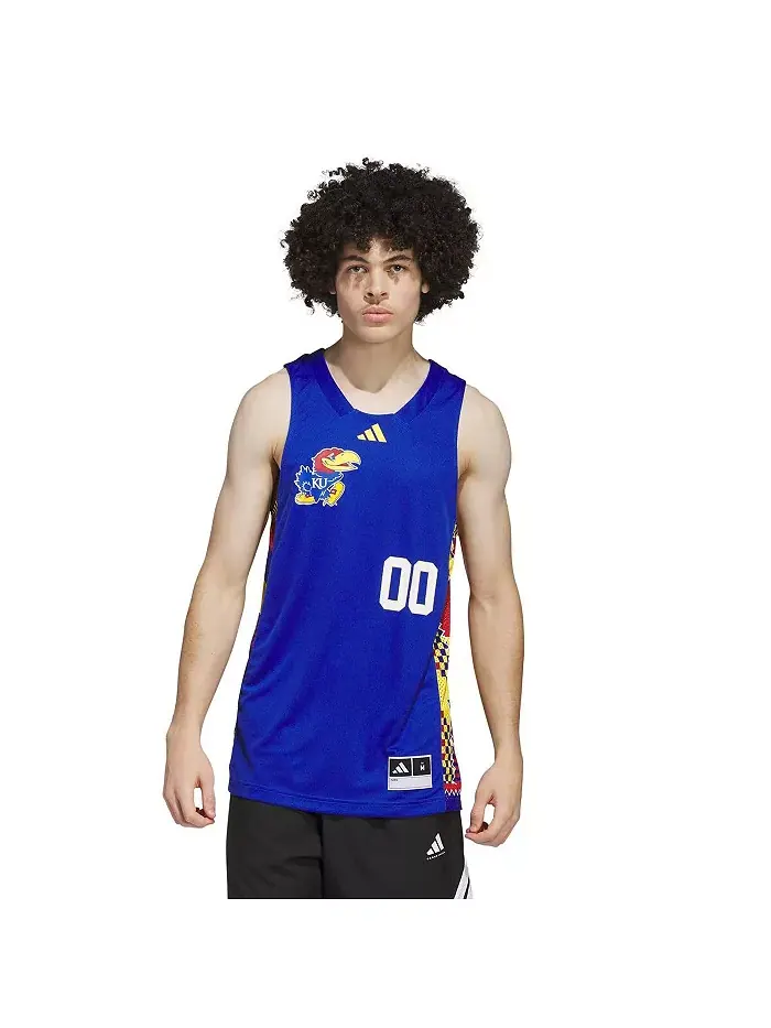 Мужская баскетбольная майка 00 Royal/Red Kansas Jayhawks Black History Month adidas — изображение 4 из 5