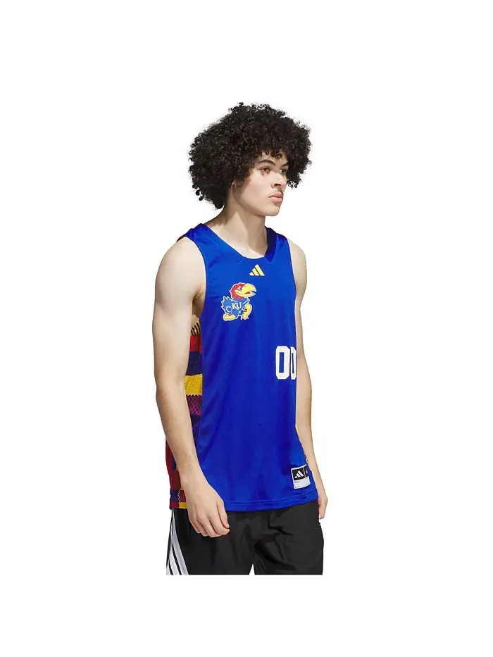 Мужская баскетбольная майка 00 Royal/Red Kansas Jayhawks Black History Month adidas — изображение 5 из 5