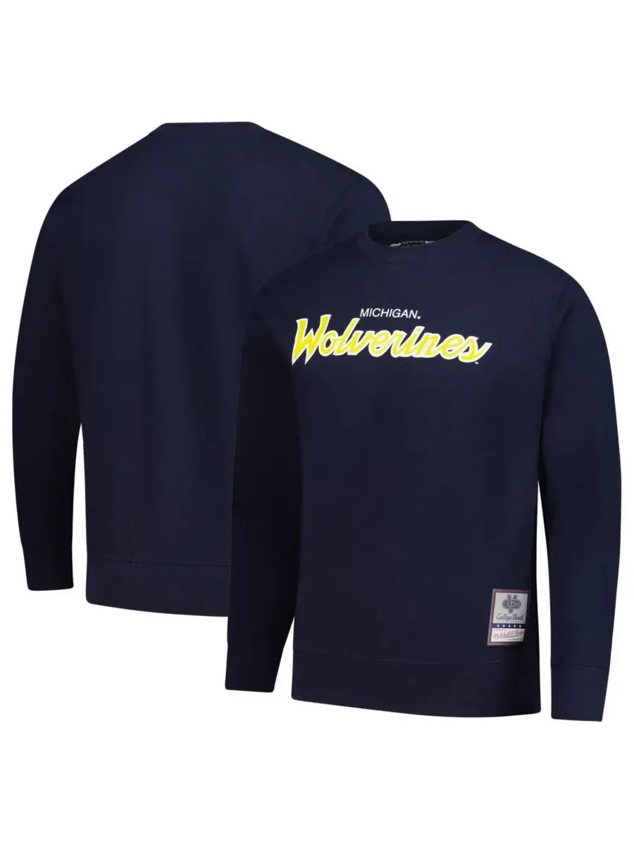 Mitchell & Ness Мужская темно-синяя толстовка Michigan Wolverines Elite Script Pullover Sweatshirt