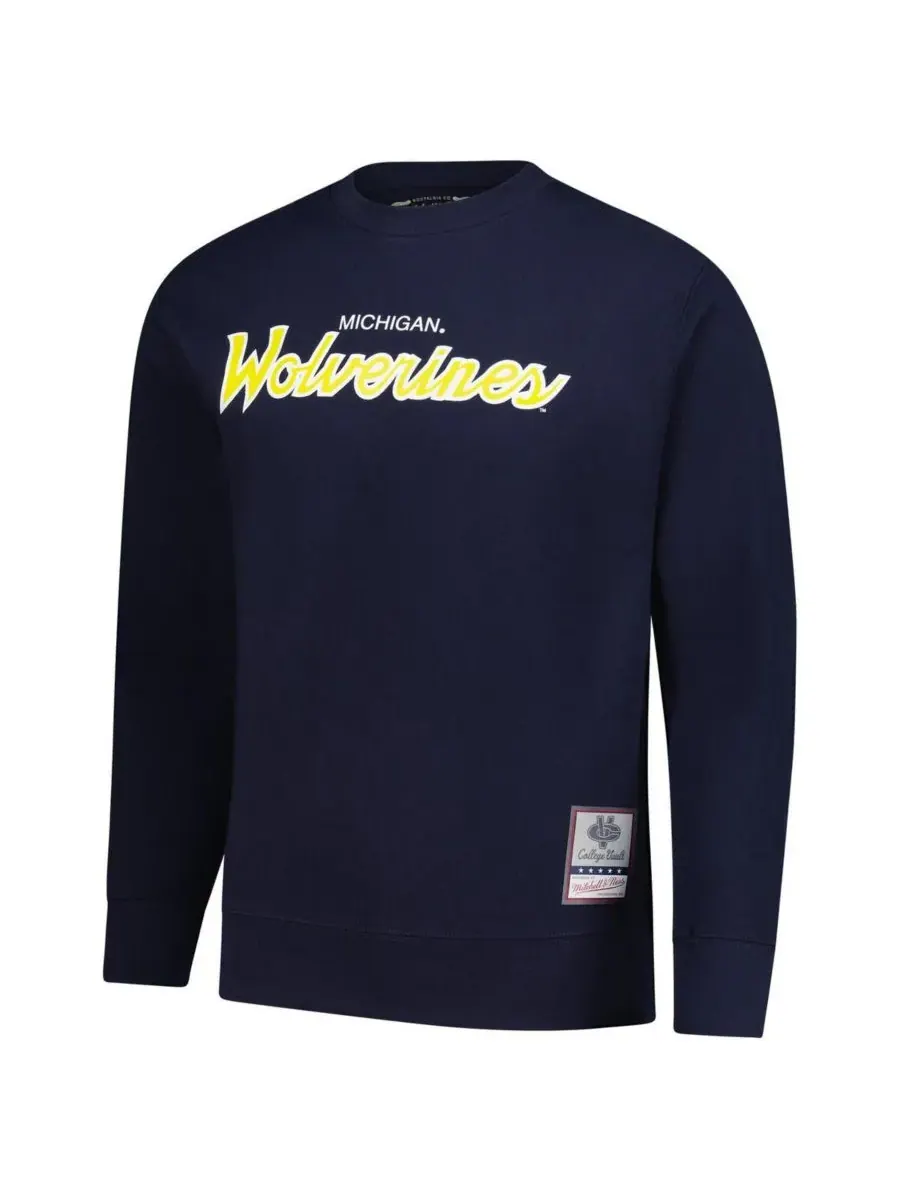 Mitchell & Ness Мужская темно-синяя толстовка Michigan Wolverines Elite Script Pullover Sweatshirt — изображение 3 из 3