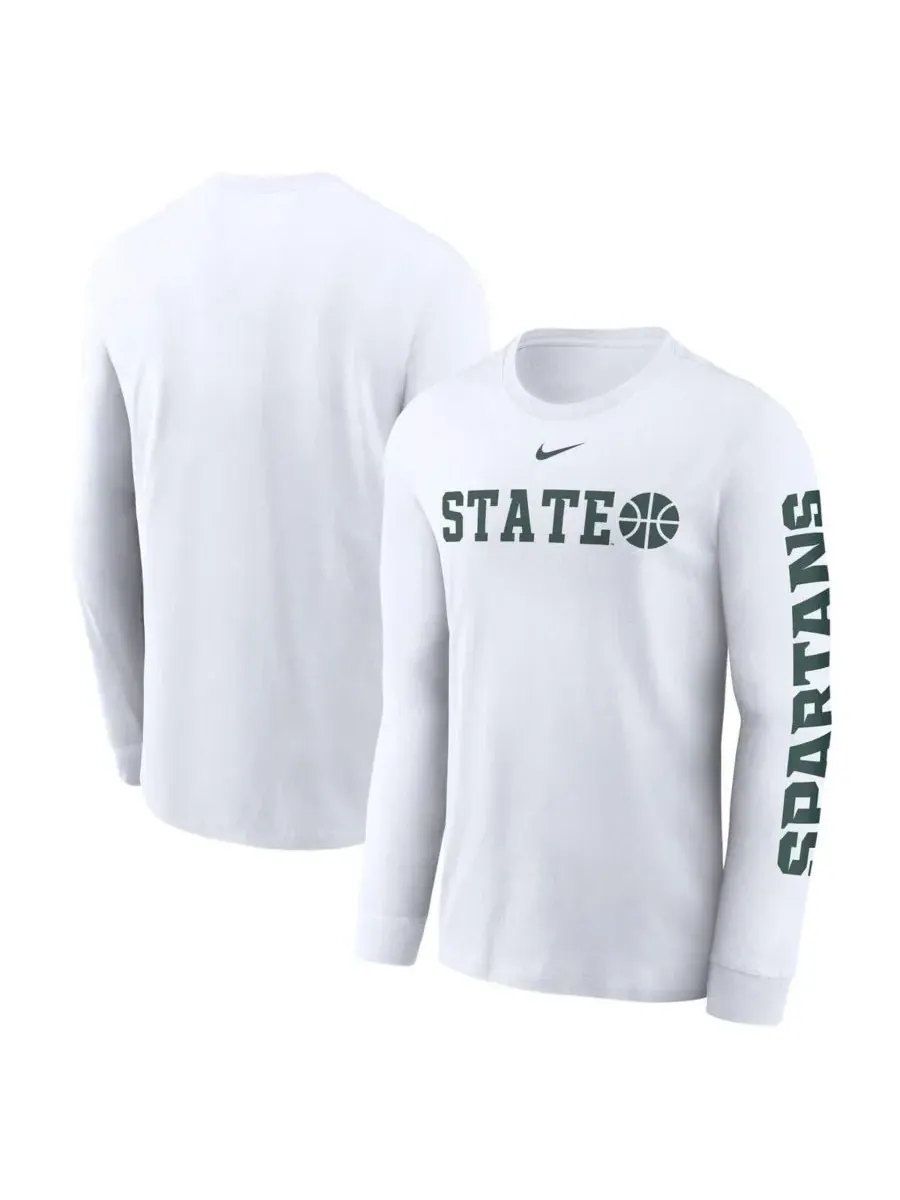 Nike Мужская белая футболка с длинным рукавом Michigan State Spartans Basketball Icon Two-Hit