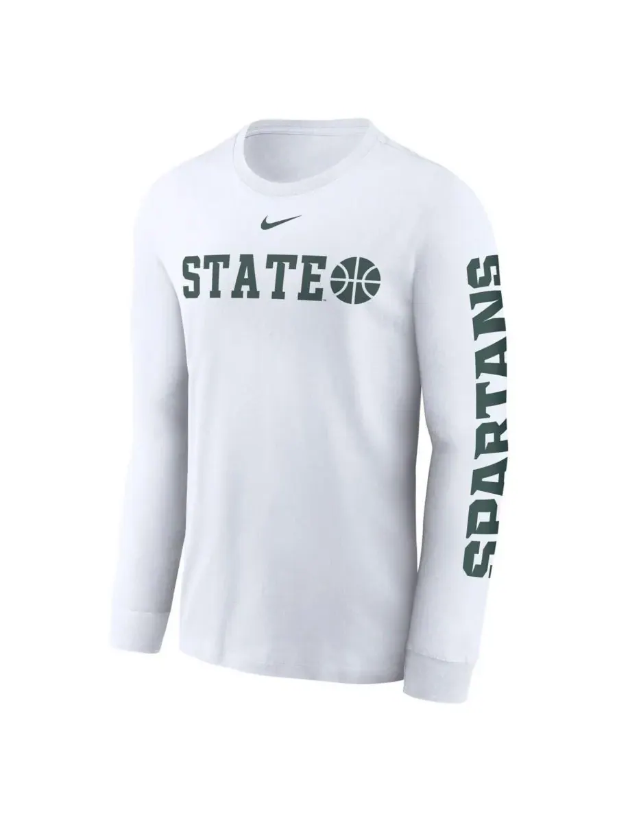 Nike Мужская белая футболка с длинным рукавом Michigan State Spartans Basketball Icon Two-Hit — изображение 2 из 3, белый