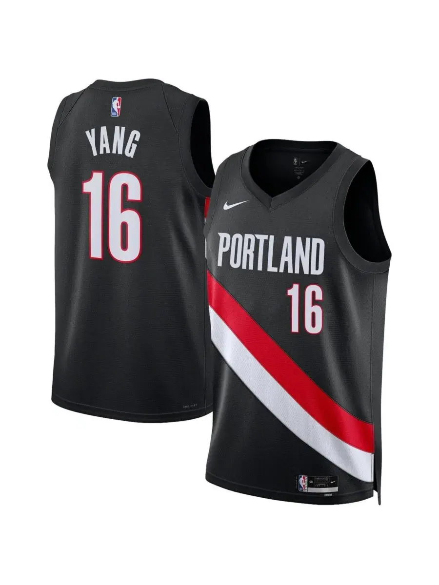 Мужская и женская черная футболка Yang Hansen Portland Trail Blazers Swingman Icon Edition Nike