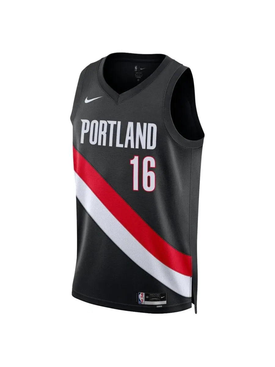 Мужская и женская черная футболка Yang Hansen Portland Trail Blazers Swingman Icon Edition Nike — изображение 2 из 3, черный