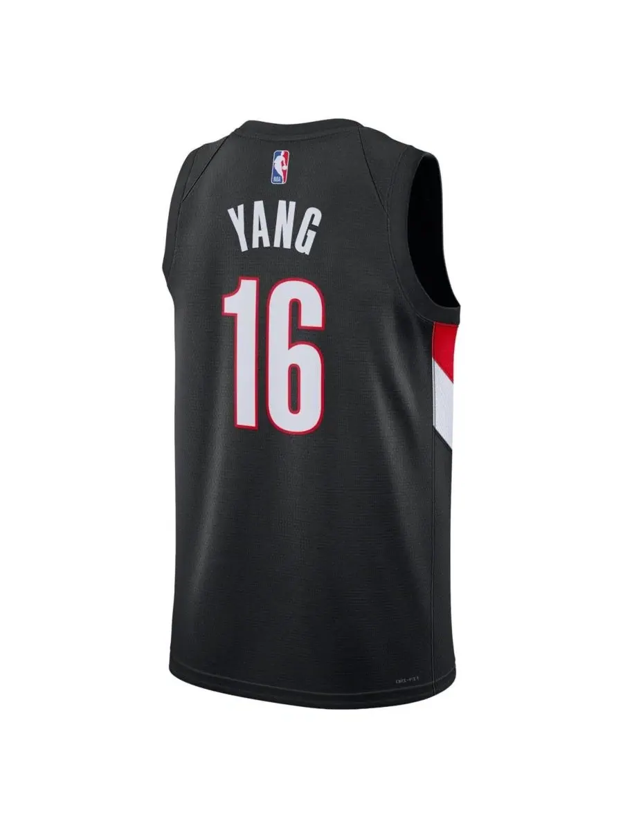 Мужская и женская черная футболка Yang Hansen Portland Trail Blazers Swingman Icon Edition Nike — изображение 3 из 3, черный
