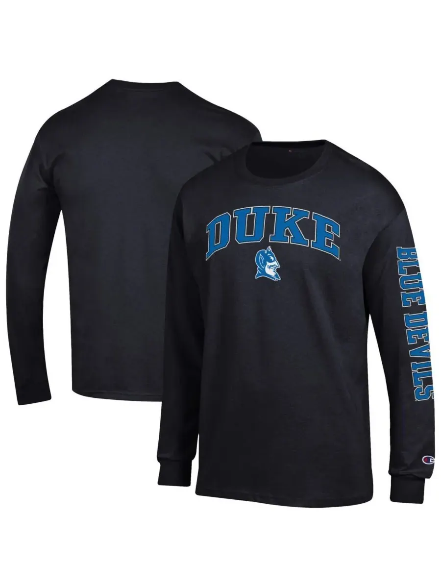Champion Мужская черная футболка с длинным рукавом Duke Blue Devils Arch Over Logo 2-Hit