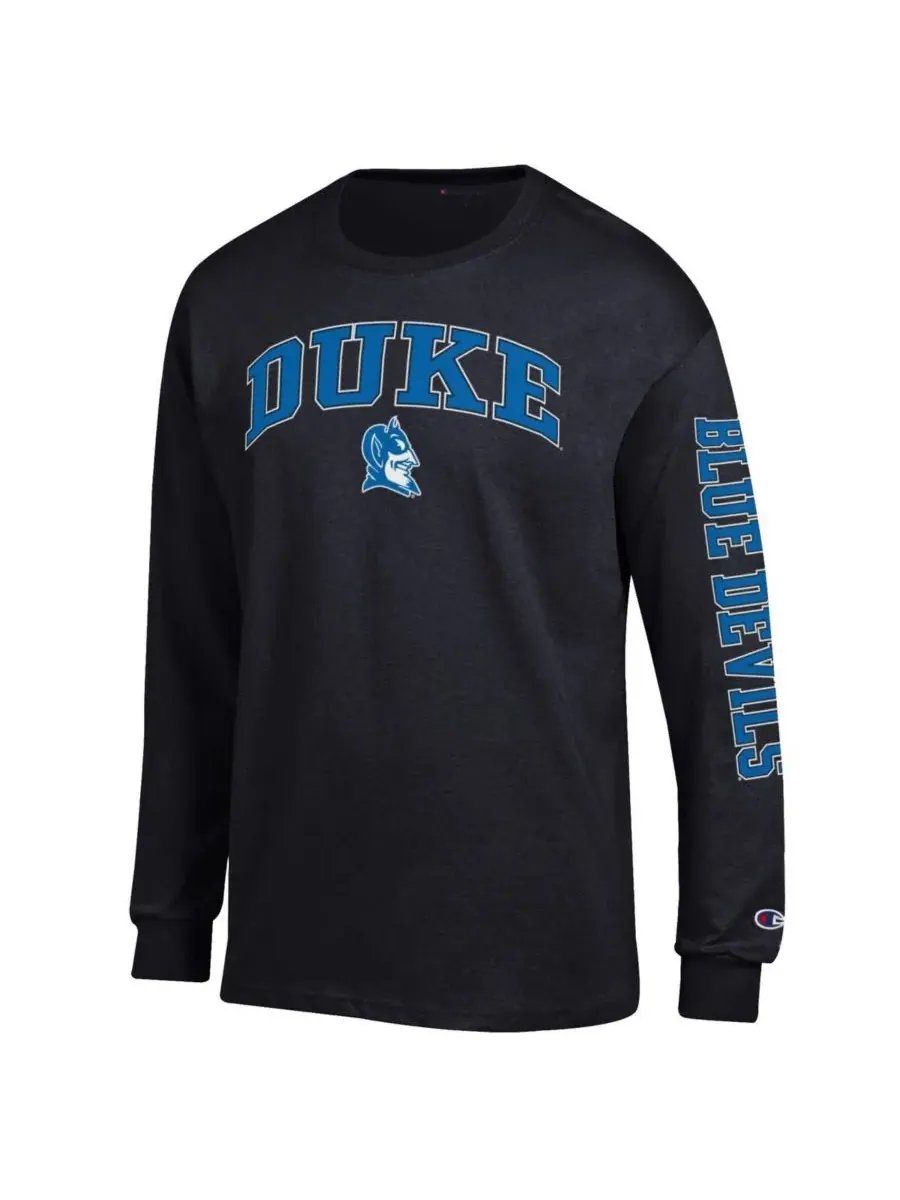 Champion Мужская черная футболка с длинным рукавом Duke Blue Devils Arch Over Logo 2-Hit — изображение 3 из 3, черный