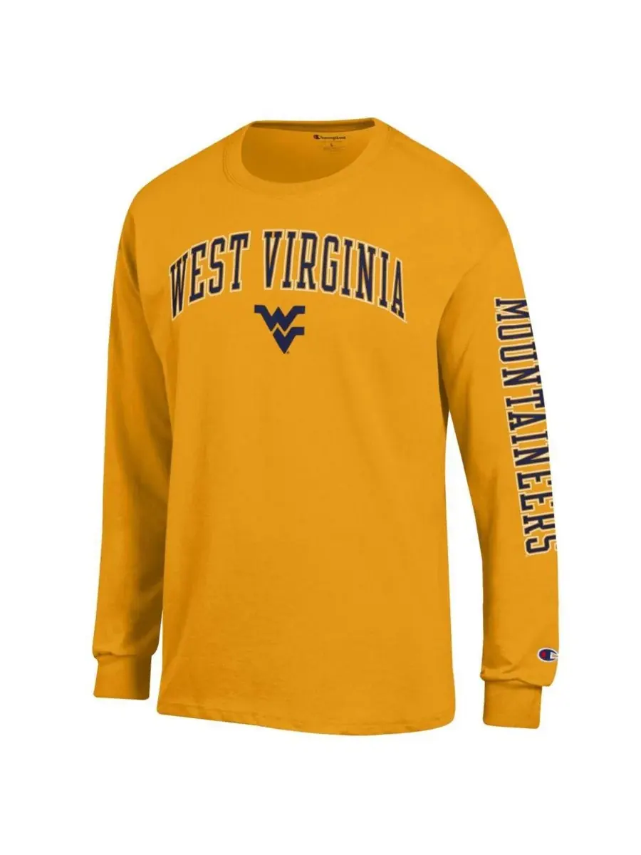 Мужская золотистая футболка с длинным рукавом West Virginia Mountaineers Arch Over Logo 2-Hit — изображение 3 из 3, золото