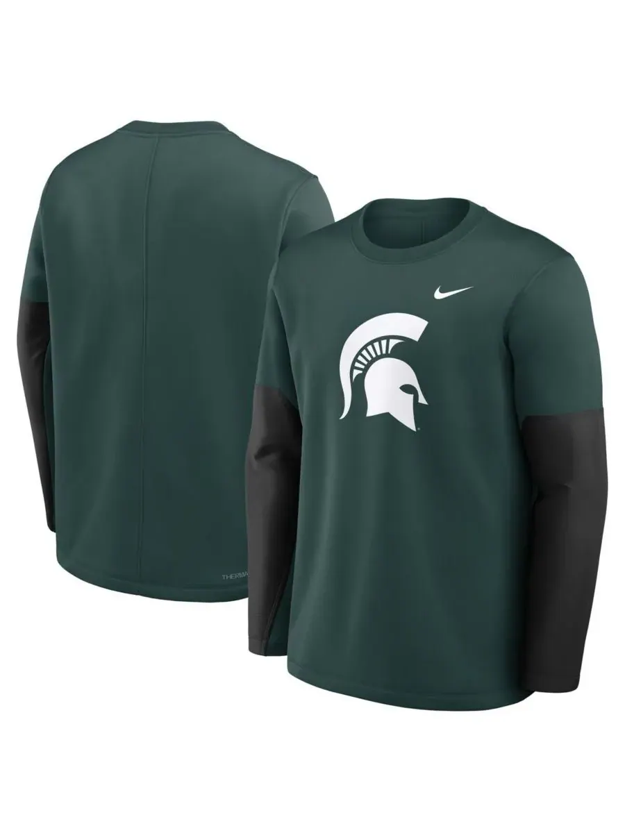 Nike Мужская зеленая футболка с длинным рукавом Michigan State Spartans 2025 Sideline Coach — изображение 3 из 5, зеленый
