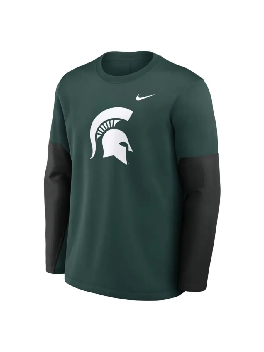 Nike Мужская зеленая футболка с длинным рукавом Michigan State Spartans 2025 Sideline Coach — изображение 4 из 5, зеленый