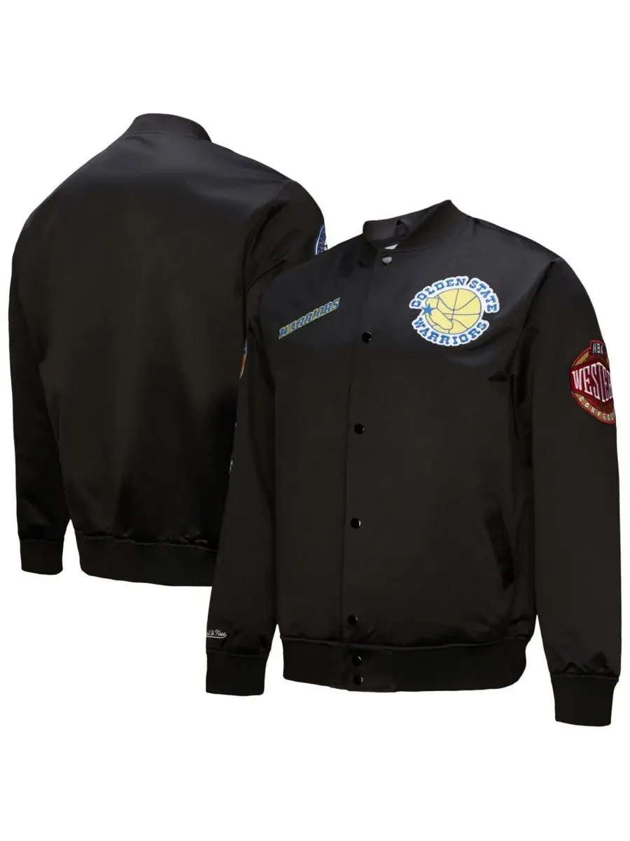 Mitchell & Ness Мужская черная атласная куртка Golden State Warriors Blackout Collection в