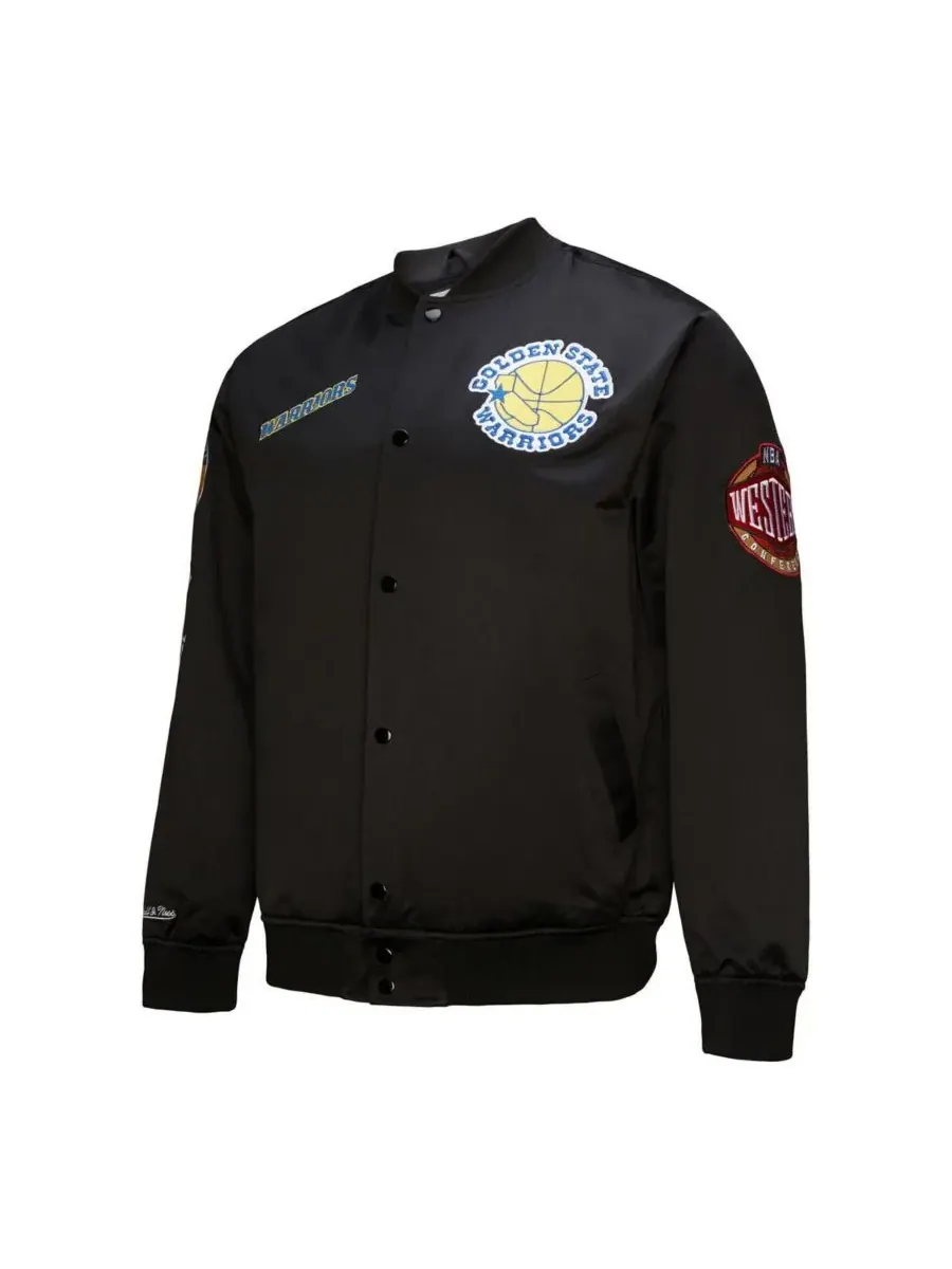 Mitchell & Ness Мужская черная атласная куртка Golden State Warriors Blackout Collection в — изображение 5 из 5, черный