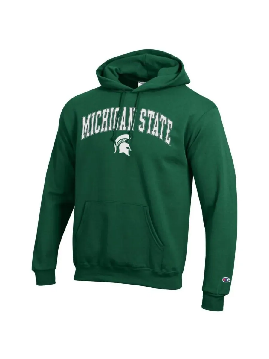 Champion Мужская зеленая толстовка с капюшоном Michigan State Spartans с логотипом в виде арки — изображение 3 из 3, зеленый