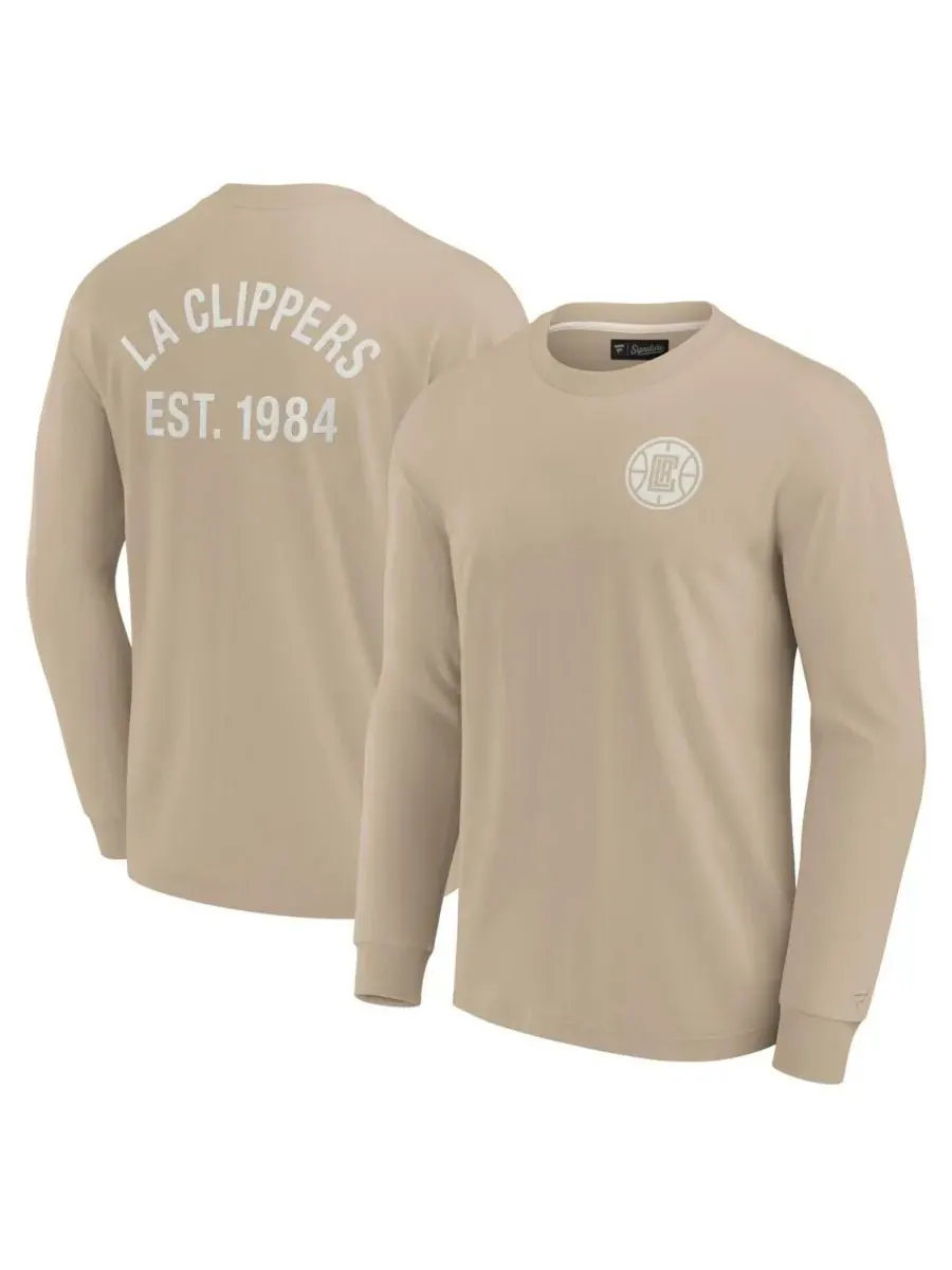 Fanatics Signature Мужская и женская футболка с длинным рукавом цвета хаки LA Clippers Elements