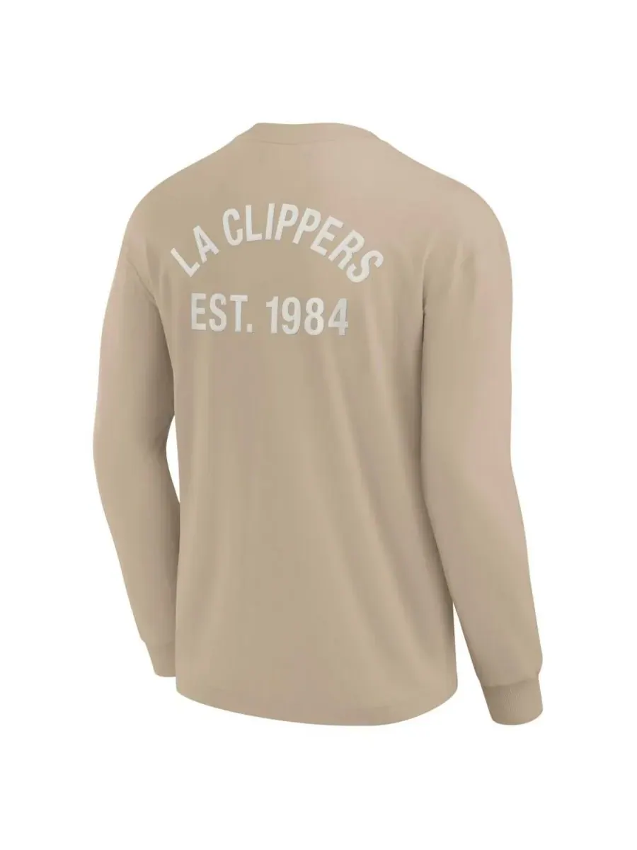 Fanatics Signature Мужская и женская футболка с длинным рукавом цвета хаки LA Clippers Elements — изображение 3 из 3