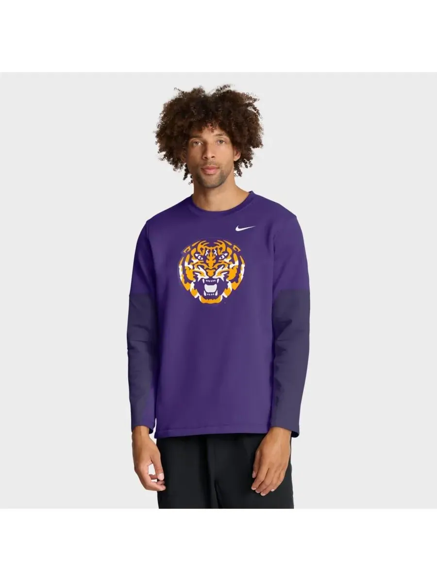 Nike Мужская фиолетовая футболка с длинным рукавом LSU Tigers 2025 Sideline Coach Performance