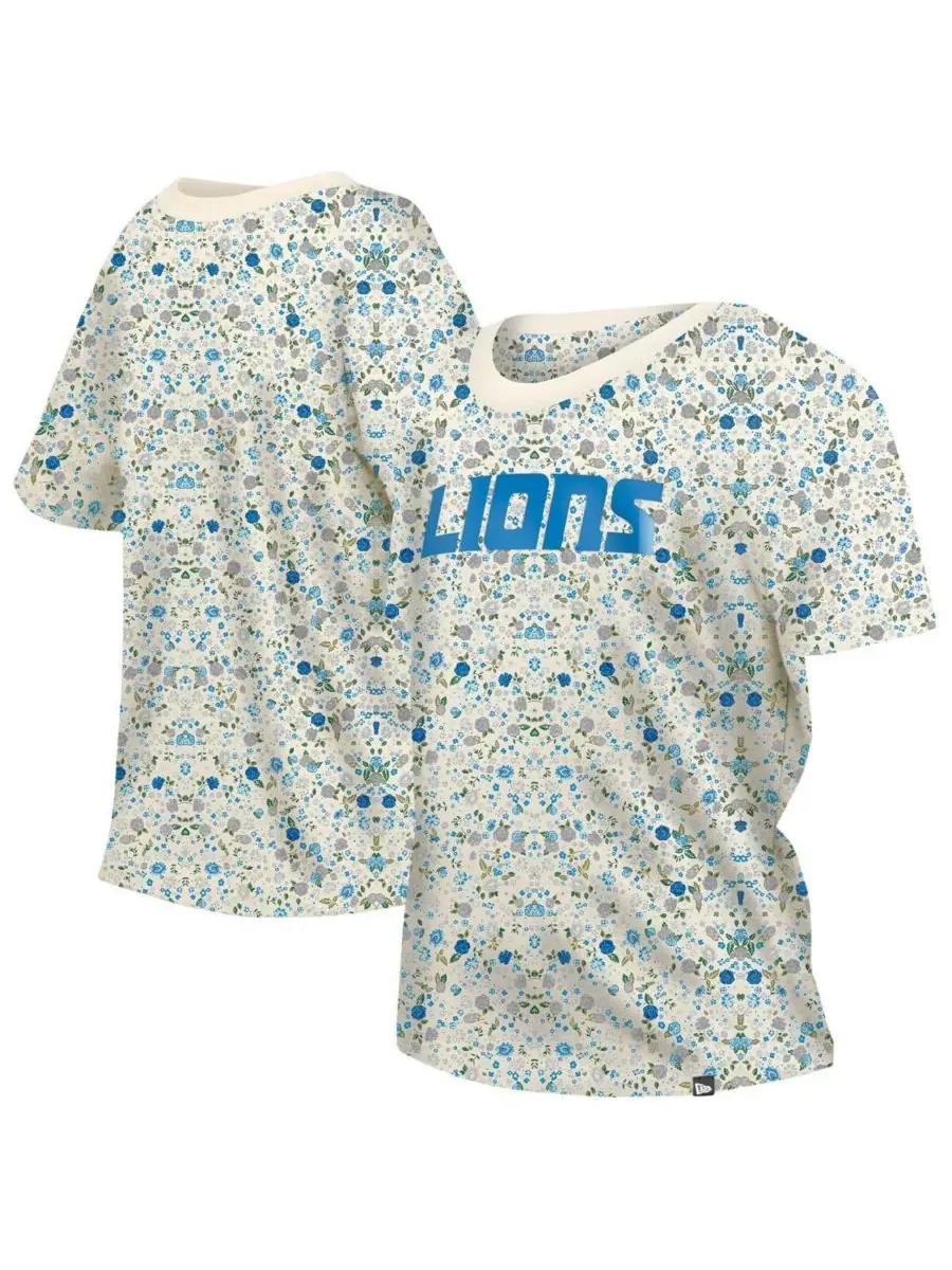 New Era Женская кремовая футболка с цветочным принтом в стиле Detroit Lions Glam Game