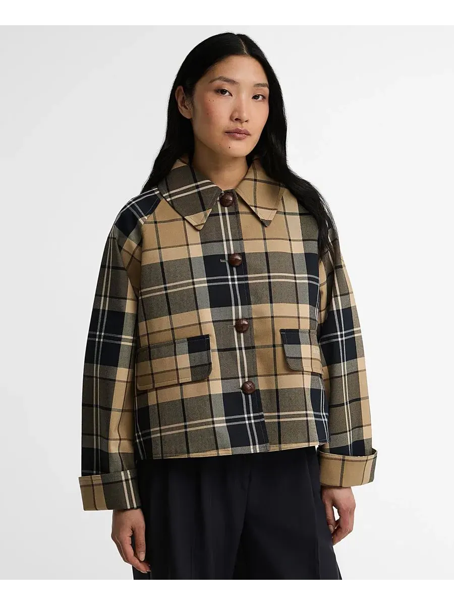Женский укороченный жакет с клетчатым принтом, модель Delilah Barbour, Birchwood Dress