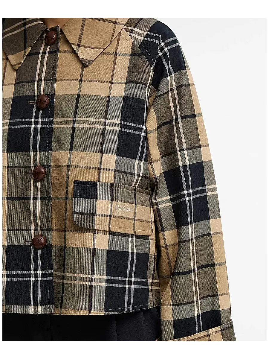 Женский укороченный жакет с клетчатым принтом, модель Delilah Barbour, Birchwood Dress — изображение 4 из 5