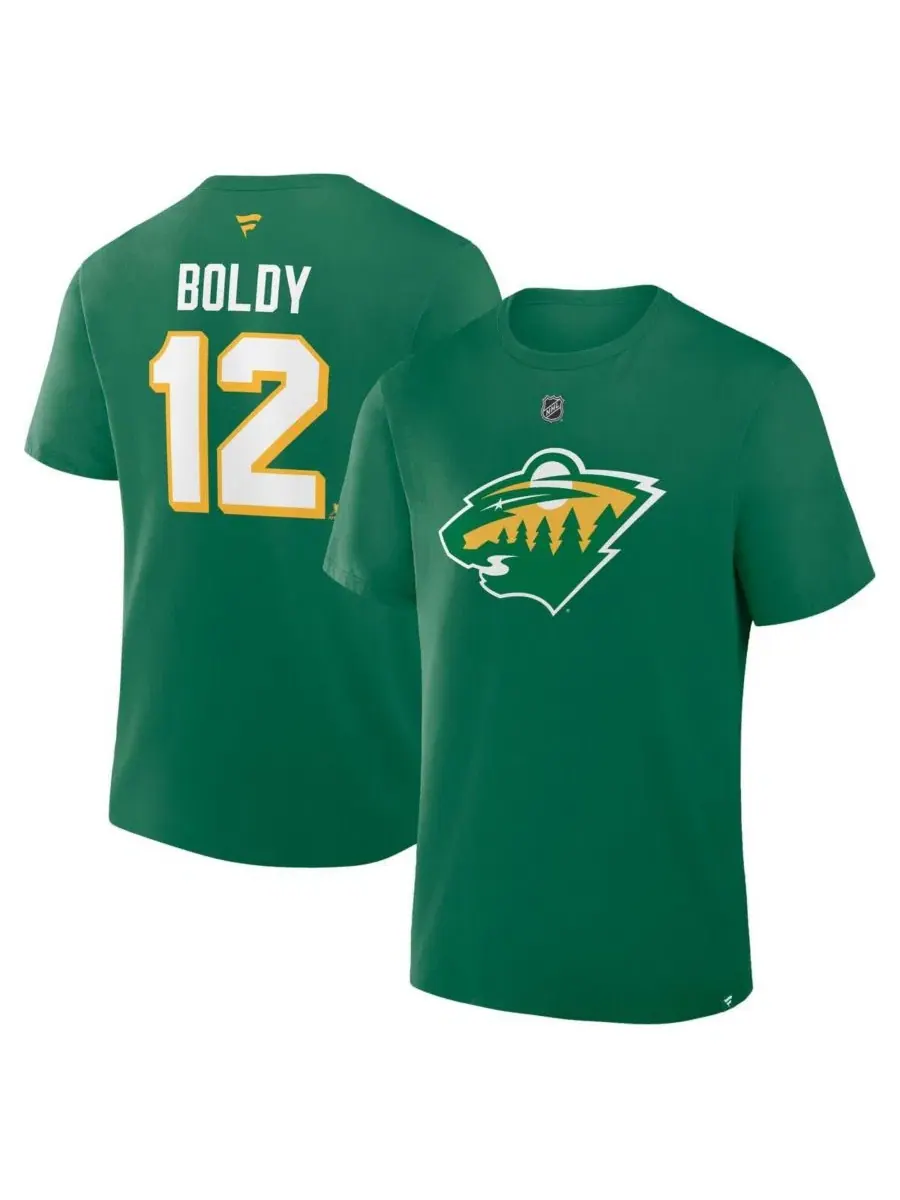 Мужская футболка Matthew Boldy Kelly Green Minnesota Wild Authentic Stack с именем и номером