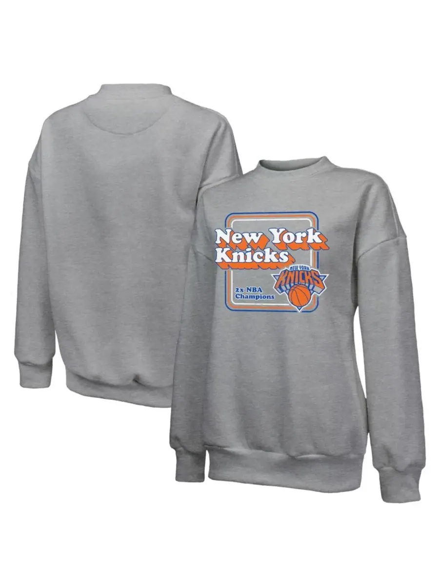 Свитшот с круглым вырезом и длинным рукавом, с принтом, New York Knicks Classic Tri-Blend Pullover — серый