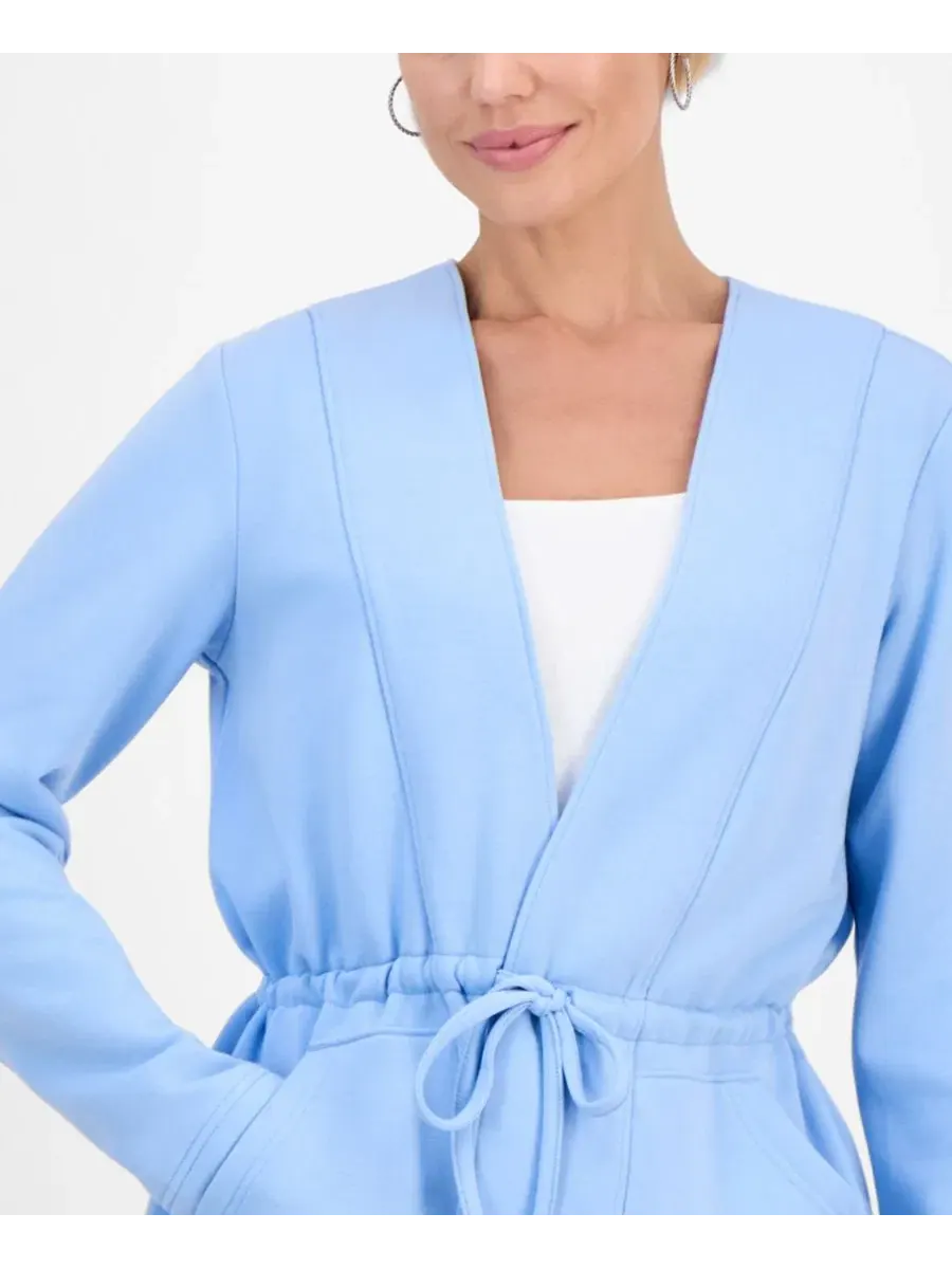 Жакет из трикотажа с завязками на лацканах Luxesoft Petite Style & Co, Pretty Peri — изображение 3 из 4