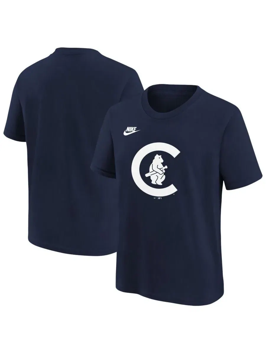 Футболка большого размера темно-синего цвета с логотипом команды Chicago Cubs Cooperstown
