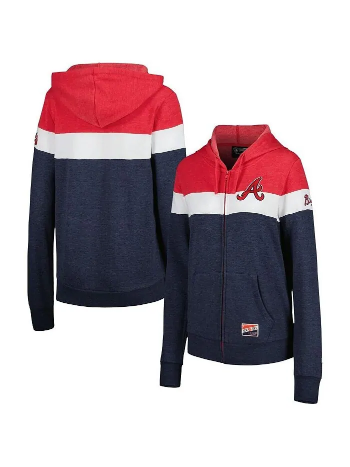 Женская темно-синяя куртка с капюшоном и молнией во всю длину Atlanta Braves Colorblock New Era