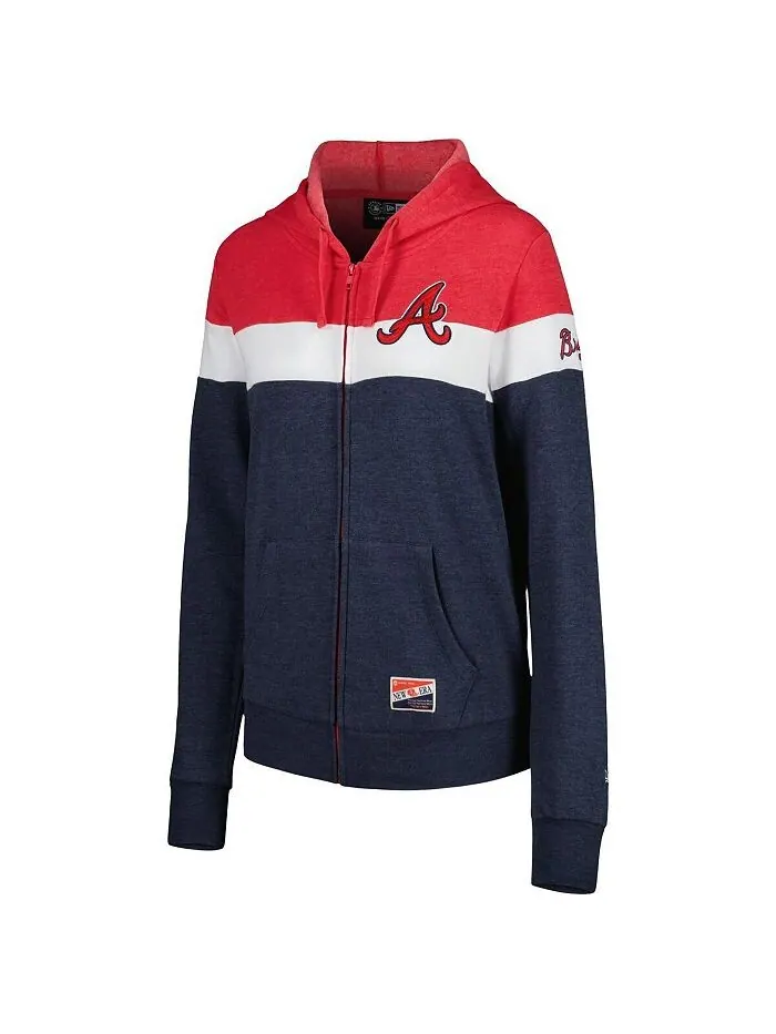 Женская темно-синяя куртка с капюшоном и молнией во всю длину Atlanta Braves Colorblock New Era — изображение 2 из 2