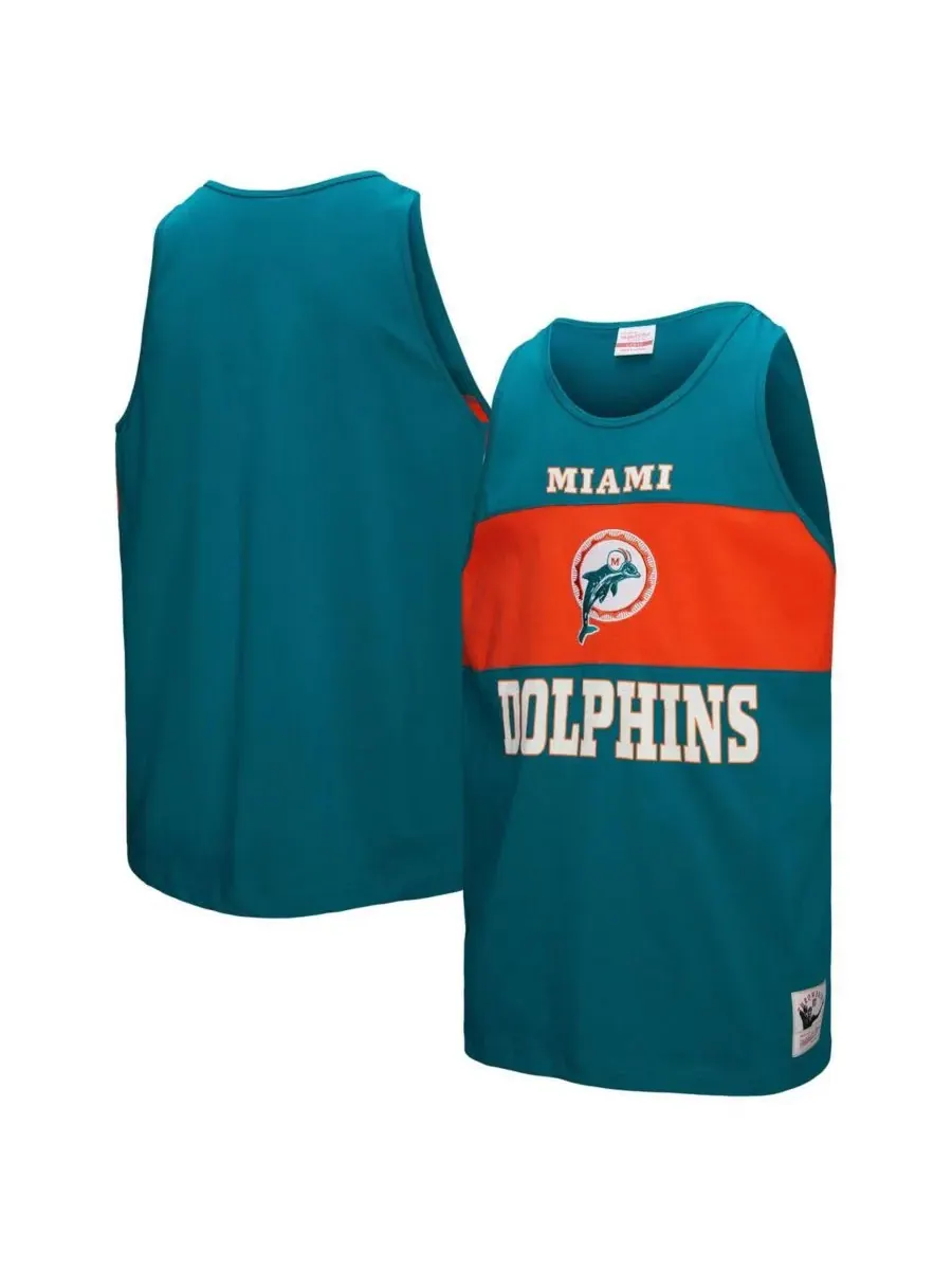 Мужская майка Aqua Miami Dolphins в стиле ретро с цветовыми блоками Mitchell & Ness