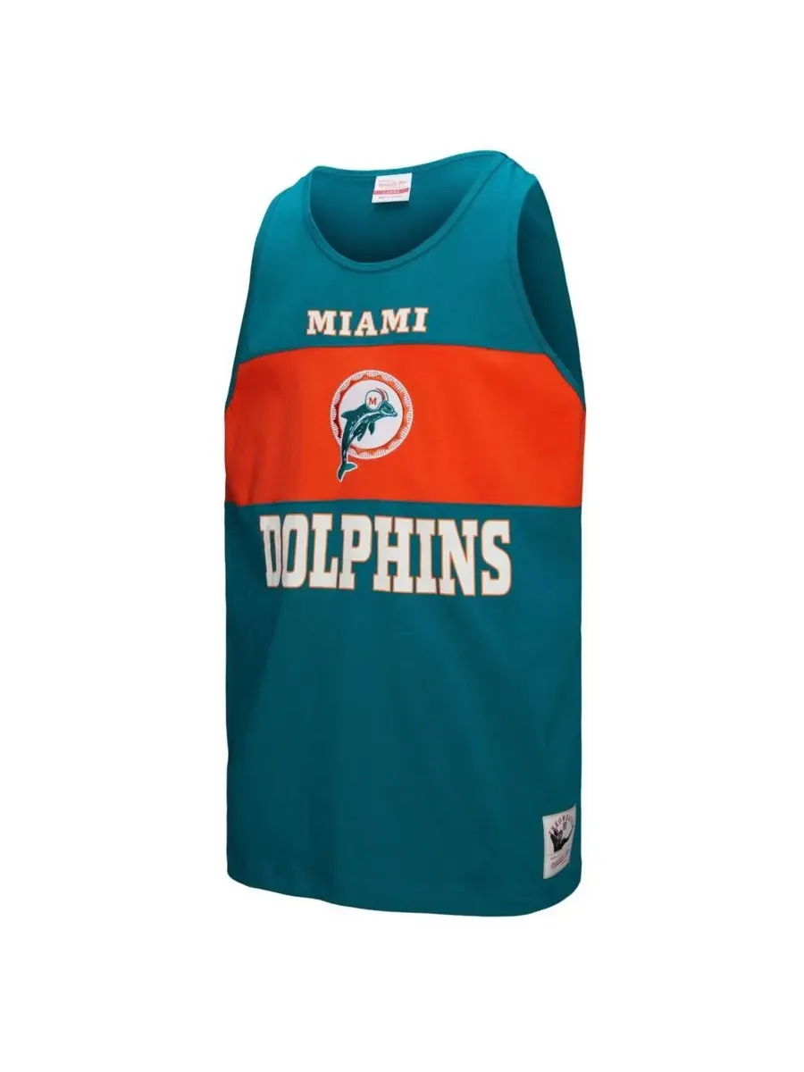 Мужская майка Aqua Miami Dolphins в стиле ретро с цветовыми блоками Mitchell & Ness — изображение 2 из 3, голубой