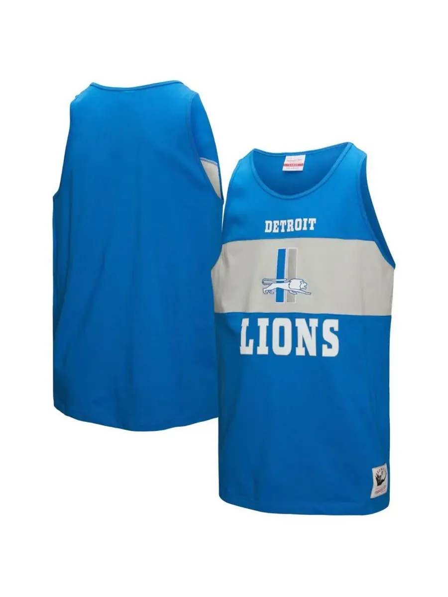 Mitchell & Ness Мужская синяя майка Detroit Lions в стиле ретро с цветовыми блоками
