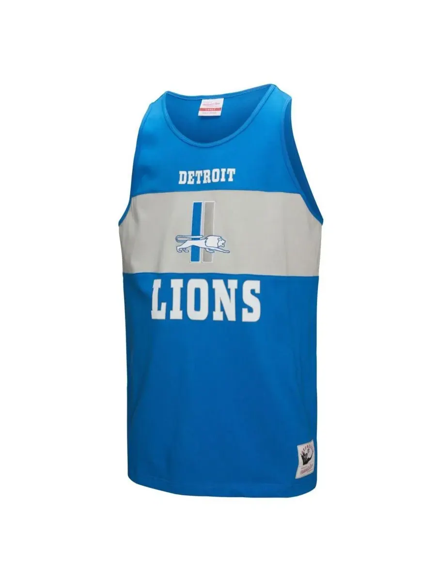 Mitchell & Ness Мужская синяя майка Detroit Lions в стиле ретро с цветовыми блоками — изображение 2 из 3, синий
