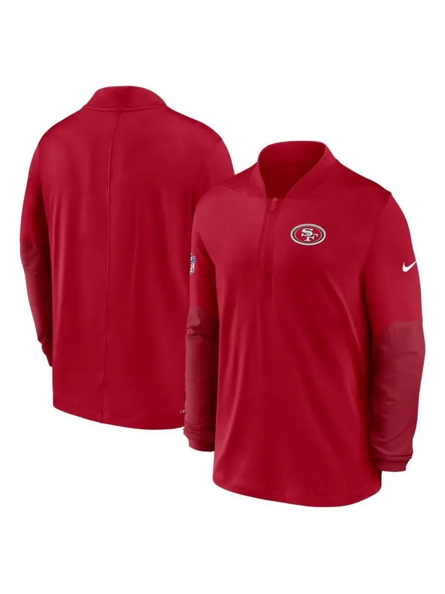 Мужская алая толстовка с капюшоном San Francisco 49ers Sideline Dri-FIT с половинной молнией Nike — изображение 4 из 5, алый