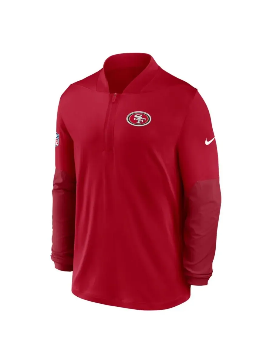 Мужская алая толстовка с капюшоном San Francisco 49ers Sideline Dri-FIT с половинной молнией Nike — изображение 5 из 5, алый