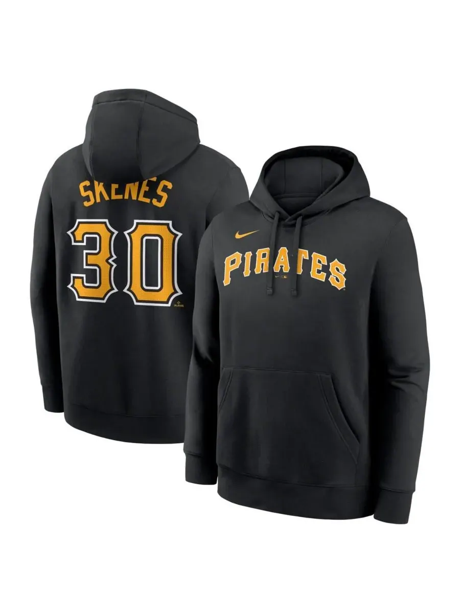 Nike Мужская черная флисовая толстовка Paul Skenes с именем и номером игрока команды Pittsburgh