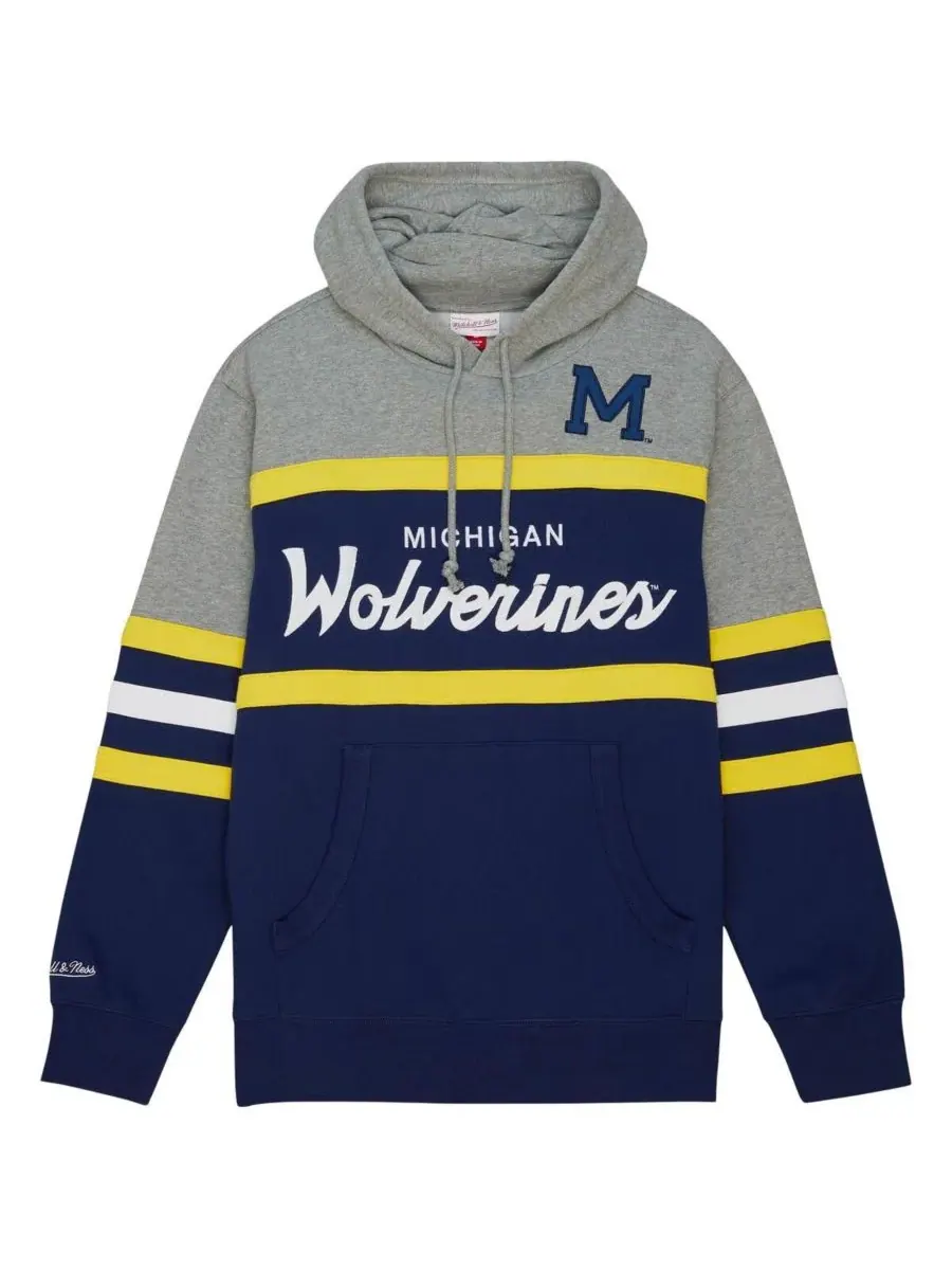 Mitchell & Ness Мужская темно-синяя толстовка с капюшоном в стиле главного тренера команды «Мичиган — изображение 3 из 4