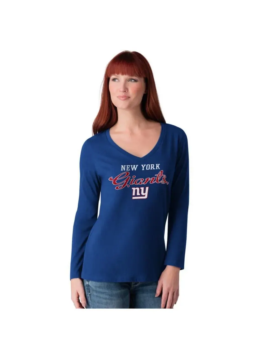 Женская футболка с длинными рукавами и V-образным вырезом "Royal New York Giants Post Season" G-III