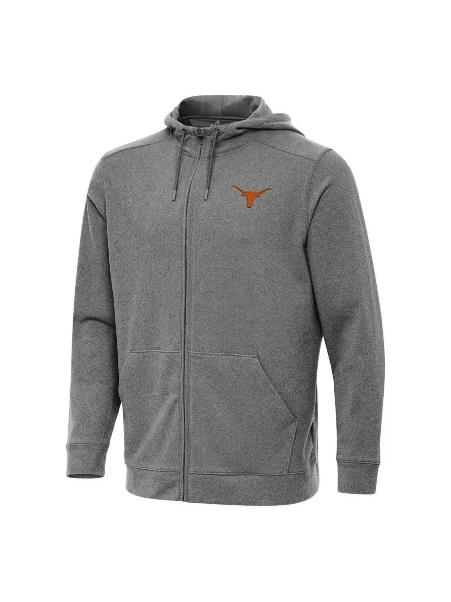 Antigua Мужская толстовка на молнии цвета меланж, с символикой команды Texas Longhorns