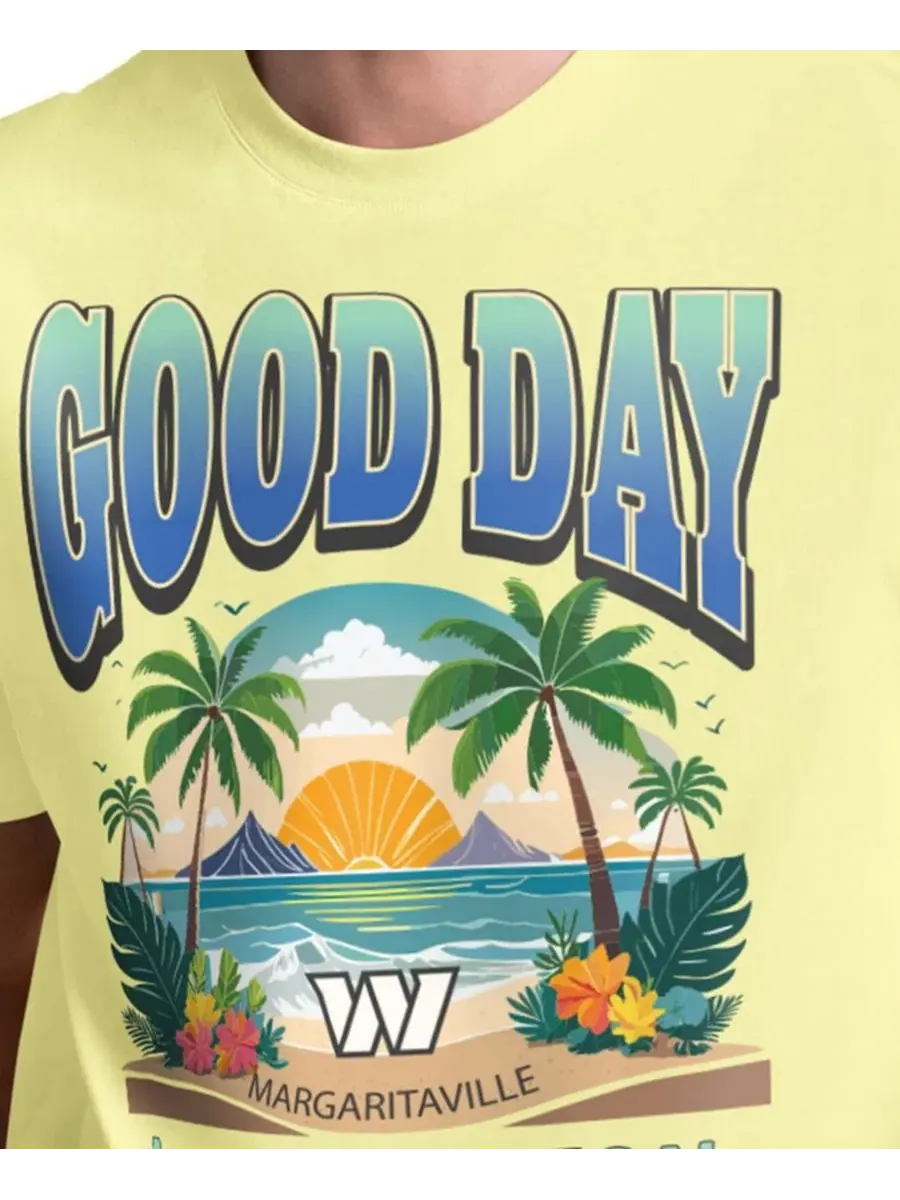 Футболка с коротким рукавом с тропическим принтом и логотипом команды Good Day Margaritaville — изображение 4 из 4, желтый