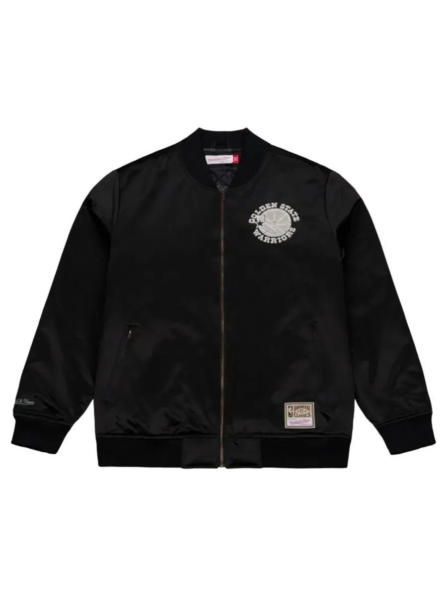 Куртка-бомбер из сатина с полной застежкой-молнией Golden State Warriors Mitchell & Ness — изображение 2 из 5, черный