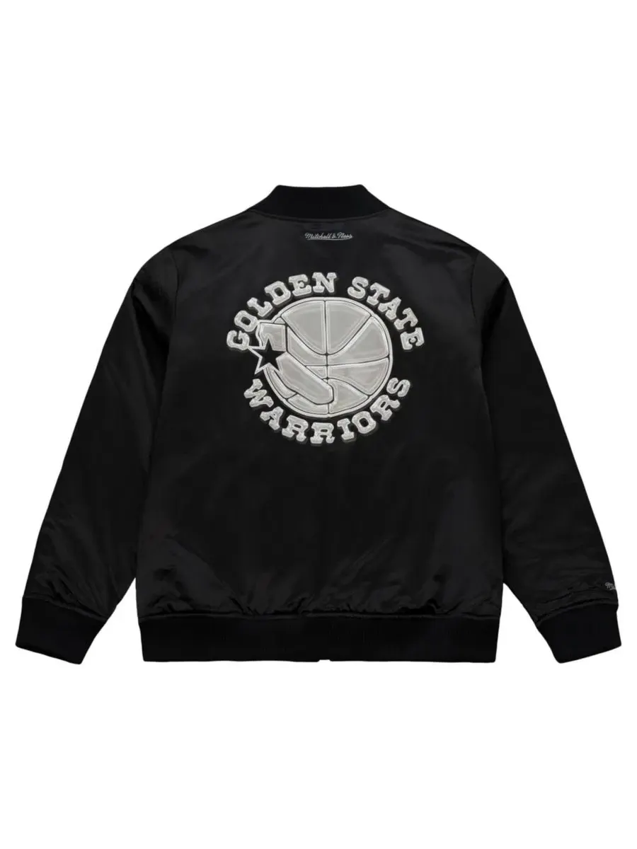 Куртка-бомбер из сатина с полной застежкой-молнией Golden State Warriors Mitchell & Ness — изображение 3 из 5, черный