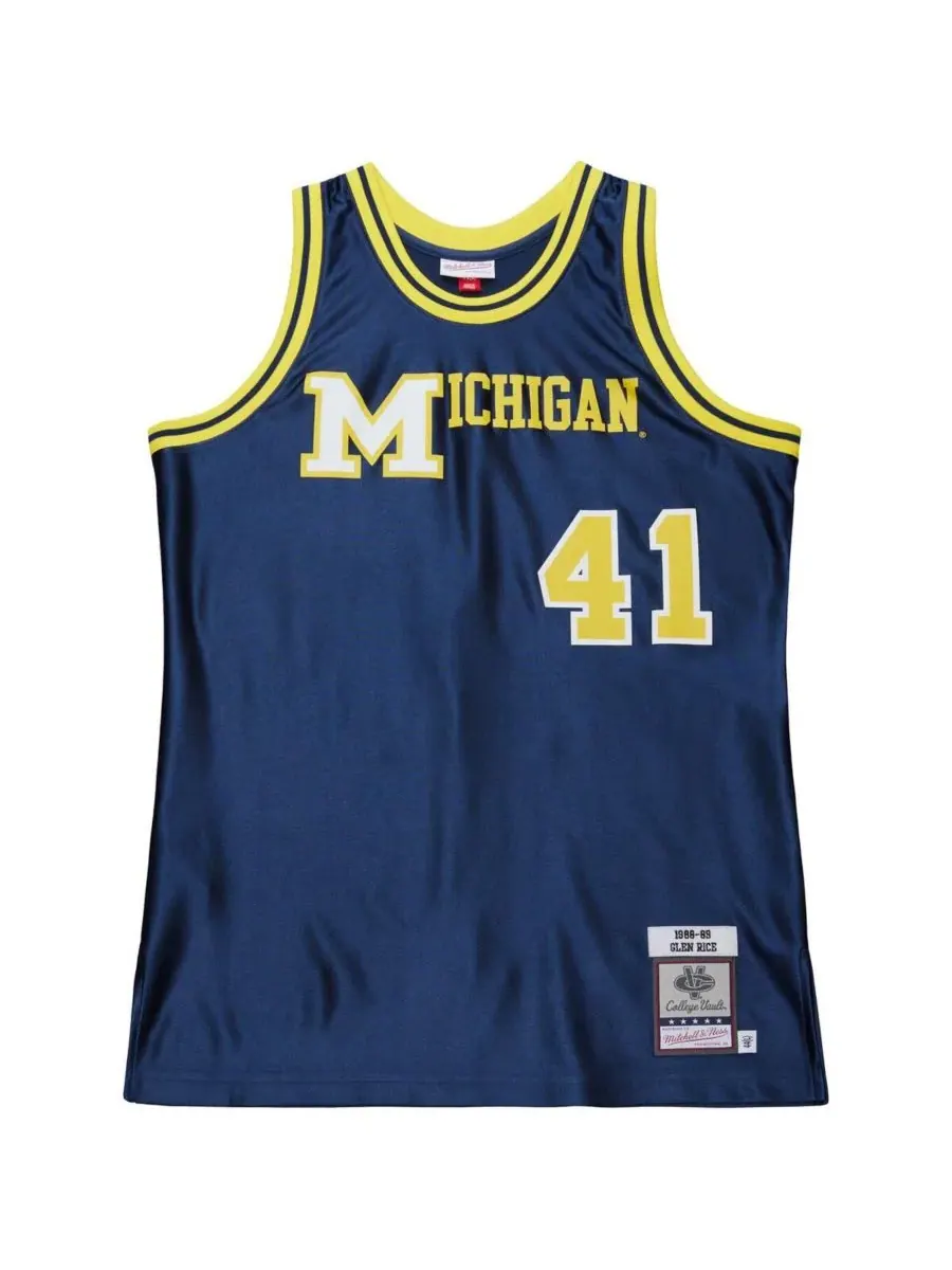 Mitchell & Ness Мужская темно-синяя футболка Глена Райса, команда «Мичиган Вулверинс», сезон 1988/89 — изображение 3 из 3