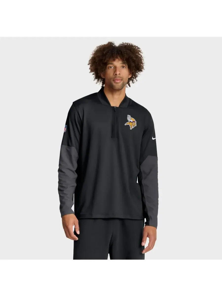 Nike Мужская черная толстовка Minnesota Vikings Sideline Dri-FIT с застежкой-молнией до середины