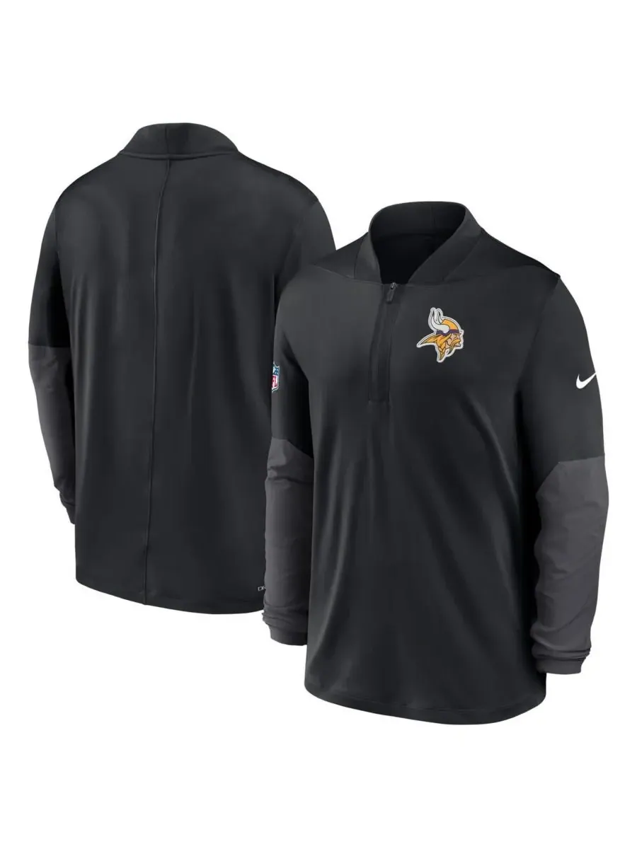 Nike Мужская черная толстовка Minnesota Vikings Sideline Dri-FIT с застежкой-молнией до середины — изображение 4 из 5, черный