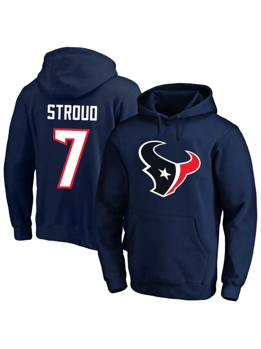 Fanatics Мужская флисовая толстовка CJ Stroud темно-синего цвета с логотипом Houston Texans