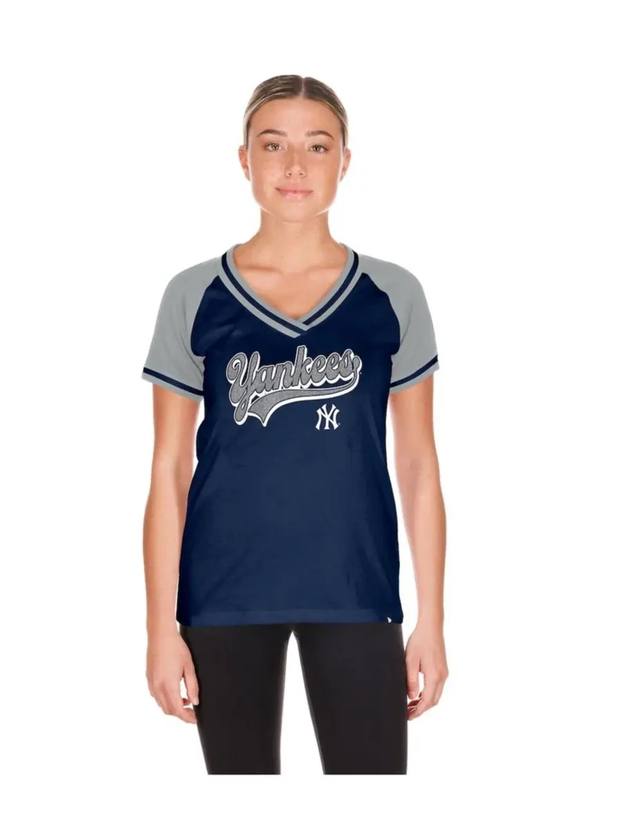 Женская темно-синяя футболка New York Yankees с V-образным вырезом для игрового дня New Era