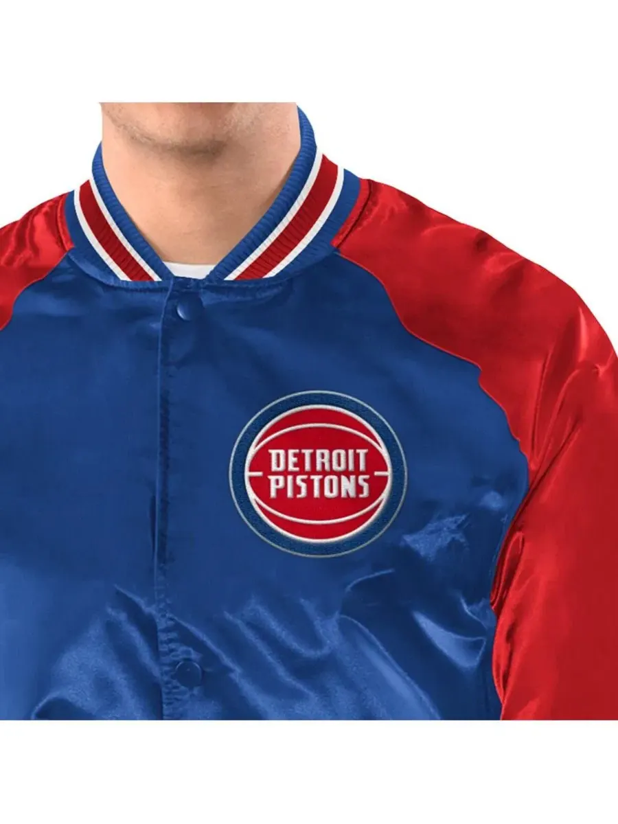 Куртка-ветровка с принтом Detroit Pistons, модель Inductee Raglan Full-Snap Varsity Jacket Starter — изображение 3 из 4